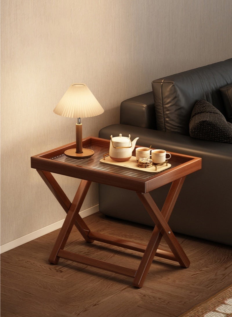 WALALLA Detachable Fluted Glass Table Bamboo Wood and Fluted Glass Storage Tray Foldable X-Shaped Side Table Magazine Table Square Side Table End Tables for Bedroom Livingroom Balcony - Image 1